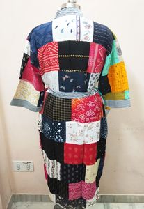 Kantha Patchwork Kimono Dress for Women's Sleepwear Wholesale Indian Handmade Cotton <b>Cardigan</b> Beach Wear Kimono Manufacturer's - Product Image 4