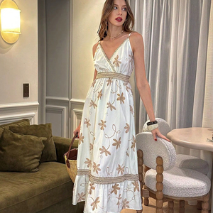 Dulce cuello en V túnica Casual Midi vestido para mujer imperio bordado vestido de encaje - Product Image 1