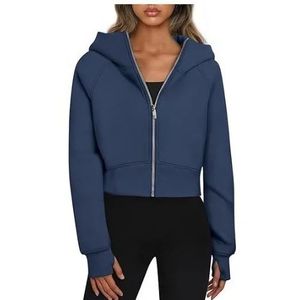 Sudaderas recortadas de algodón para mujer con mangas largas y capucha con cremallera Tops de punto informales para trajes de otoño y primavera - Product Image 3