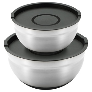 Set di 2 ciotole in acciaio inox 2024cm + 2 coperchi neri FOODIES MasterPRO - Product Image 1