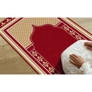 Tapis de prière floral rouge : Décoration islamique pour la maison, lavable en machine, avec tapis moelleux à poils longs - Product Image 1