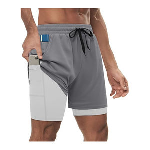 Imprimé solide hommes High Street Style 2-en-1 Double couche Shorts Sports d'été Gym Fitness Jogging course entraînement séchage rapide - Product Image 4