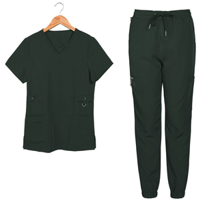 Conjunto de Uniforme Médico Azul Marino para Mujer, Blusa con Cuello en V y Bolsillos, Pantalones con Cordón, Uniformes de Hospital, Tela de Algodón y Poliéster - Product Image 6