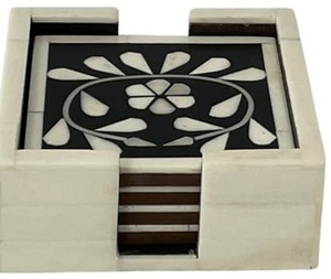 Juego de 4 posavasos con incrustaciones de hueso con arte floral y soporte Juego de vajilla perfecto para servir té o café elegante Nogal - Product Image 2