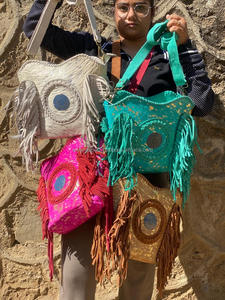 Vente chaude cheveux sur cuir suédé métallique frange sacs à bandoulière Design Unique en cuir véritable moyen Concho sacs à bandoulière - Product Image 3