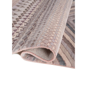 Manchaha Hand Knotted Wool & Bamboo Silk Rugs <b>Red</b> & Orange with Geometric Pattern for Home Use-Les-2744 - Product Image 2