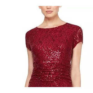 SL Women's <b>Red</b> <b>Sequined</b> Lace Gown Formal Floor-Length Ball Gown with High Slit Sizes XS to XL Available - Product Image 3