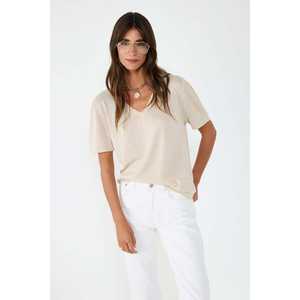 Top court décontracté à col en V, coupe régulière, manches courtes, respirant, viscose et polyester, taille unique, taille XL - Product Image 1