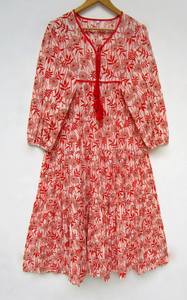 Recién llegado, vestido largo Vintage bohemio gitano Hippie para mujer, atuendo Floral único de una pieza, decoración de botones de cintura Natural - Product Image 6