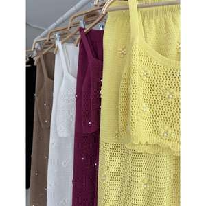 Ensemble tricoté bustier orné de perles et de fleurs 10100 Culotte de bikini respirante - Product Image 1