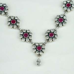Ayushi Daisy <b>Necklace</b> Set Semiprecious <b>Ruby</b> & Zircon Silver Crystal <b>Necklace</b> - Product Image 5