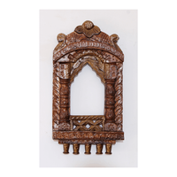 Sculpture en bois faite à la main cadre Jharokha Tenture murale indienne traditionnelle Accent décoratif pour les intérieurs de temple et de bureau à la maison
