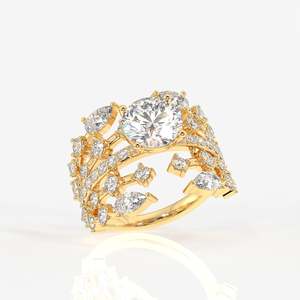 แหวนเงินสเตอริงค็อกเทลประดับเพชรโมอิสทรงกลมและมาร์คีสตัด - Product Image 1