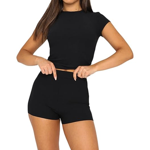 ชุดเสื้อกล้ามครอปแบบสั้นสไตล์ลำลองชุดเสื้อกล้ามเอวลอยลายพื้น - Product Image 1