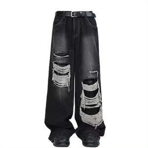 Baggy Washed Breathable Men's Fashion Denim <b>Jeans</b>, High Quality Washed Straight Baggy <b>Jeans</b>, Vintage Style Denim Ripped <b>Jeans</b> - Product Image 1