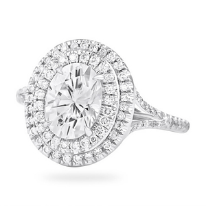 Oval Double Halo <b>Split</b> Band Diamond <b>Ring</b> - Product Image 1