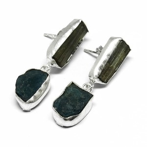 Amazing Design Bohemian Style Tourmaline Apatite 925 Sterling <b>Silver</b> <b>Cuff</b> <b>Earrings</b> Rough Stone Certified <b>Silver</b> Jewelry - Product Image 3