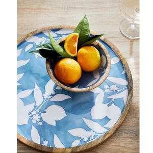 Handmade <b>Large</b> Wooden <b>Serving</b> <b>Bowl</b> with Floral Enamel Interior Eco-Friendly Kitchenware Decorative Salad Fruit <b>Bowl</b> Leaf Decor - Product Image 6