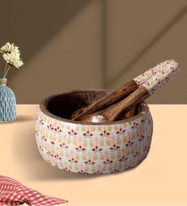 ชุดชามเสิร์ฟพร้อมช้อนไม้เคลือบสีดำลายไม้มะม่วง - Product Image 1