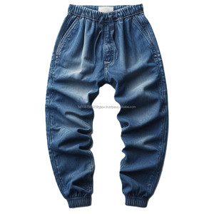 Coupe ample Denim Joggers Taille haute élastique Poches solides Confortable Flexible Harem Fittings Styles Jeans Jogging Pantalon - Product Image 2