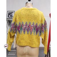 Suéter de Punto con Estampado Geométrico Vintage Amarillo Delgado para Mujer, Cuello Redondo, Manga Larga, Invierno, Casual, Moderno, para Exteriores