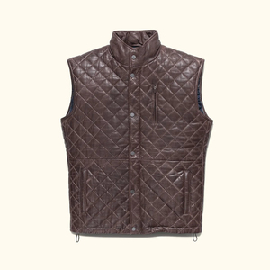 Men's <b>Quilted</b> PU Leather Vest Stand Collar Windproof Winter Sleeveless Jacket Casual Outerwear Solid Color Polyester <b>Wadding</b> - Product Image 1