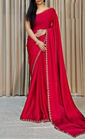 Nouveau Lancement Sari en Mousseline Georgette avec Magnifiques Broderies en Pierres à la Bordure et Travail de Découpe pour Femmes