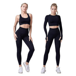 Conjunto de ropa deportiva para gimnasio de 2 piezas de cintura alta Reversible personalizada para mujer, mallas de Yoga de secado rápido, cintura elástica transpirable larga - Product Image 3