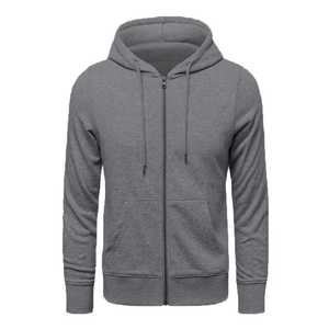 Sweat à capuche zippé pour hommes de haute qualité 100% coton à la mode couleur unie décontracté sweat ample conception brodée tissu Jersey doublé - Product Image 2