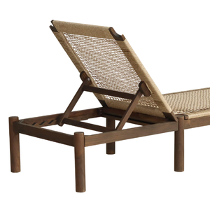 Chaise longue moderne en teck avec siège en corde tressée à la main, dossier inclinable réglable pour cour, villa, hôtel - Product Image 5