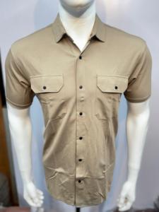 Chemise décontractée à manches courtes en tissu Dobby de qualité supérieure pour hommes, teinte unie, anti-rides, respirante, en polyester/coton, avec double poche à rabat - Product Image 6