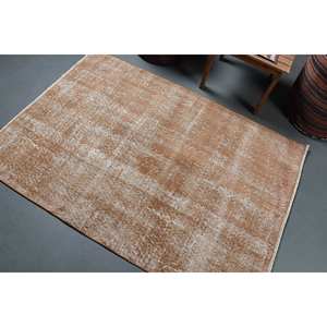 พรมขนสัตว์ตุรกีโบราณสีเบจ3.7 x 5.3ft สไตล์คลาสสิกงานเย็บปะดีไซน์แบนเรียบสำหรับตกแต่งห้องนั่งเล่น - Product Image 4