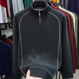 Camiseta de Hombre de Lujo con Media Cremallera, Cuello Alto, Manga Larga, Cálida, Informal, 100% Algodón Transpirable para Invierno - Product Image 4