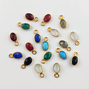 จี้ฝาอัญมณี 6x4 มม.รูปไข่ Briolette อัญมณี 18K ทอง Vermeil 925 จี้ฝาเงินสเตอร์ลิง Charm Charm - Product Image 4