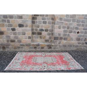 Alfombra turca vintage, rojo, beige, 5,6x9,6 pies, área grande, diseño de retazos de lana para pasillo o dormitorio, respaldo de látex - Product Image 4