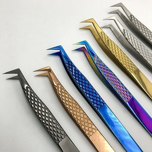 Pinzas profesionales para pestañas, pinzas para pestañas de acero inoxidable con agarre de diamante, pinzas para pestañas con volumen de logotipo privado para pestañas - Product Image 1