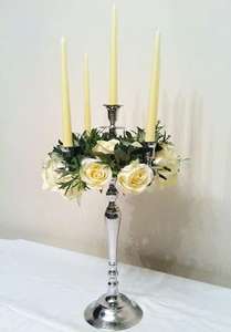 Bougeoir en aluminium indien classique à 5 bras bougeoir en métal poli brillant de 16 pouces de haut pour la décoration de la maison boîte emballée - Product Image 5