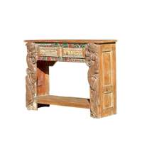 Console en bois vintage faite à la main, meuble de salon luxueux et rustique avec design miroir pour entrée ou villa