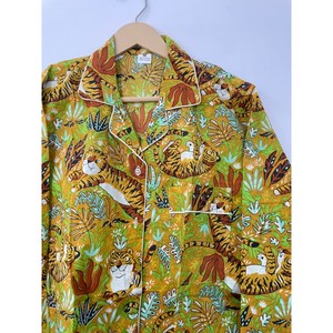 Cómodo 100% algodón estampado de tigre traje de noche para mujer ropa de dormir Unisex bohemio largo pijama conjunto por encima de la rodilla camisa pantalón - Product Image 3