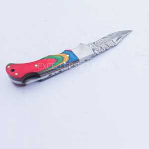 Couteau pliant de survie en plein air fait main personnalisé couteau de poche en bois de Pakka avec gaine en cuir - Product Image 4