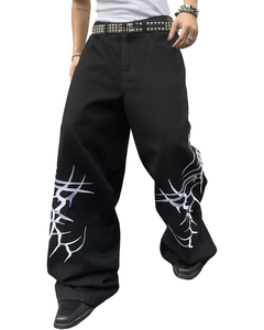 Jean baggy brodé hip-hop pour homme 63% coton, 34% polyester, 2% viscose, 1% modal, pantalon ample en denim noir - Product Image 1