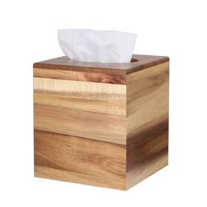 Boîte à mouchoirs en bois d'acacia vintage de luxe Design carré avec fond coulissant pour la maison salle de bain chambre bureau cuisine Table à dîner - Product Image 1