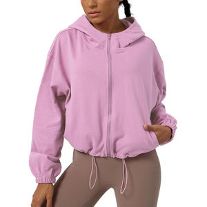 Women's polyester outdoor sport crop top hoodie running training blank casual zip up short top cropped hoodie streetwear - Product Image 1