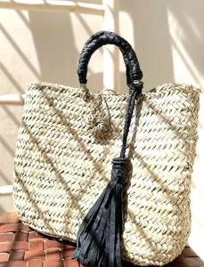 Bolso con asas de cuero trenzado, cesta con asas de cuero, regalo para ella, artesanía marroquí, hecho a mano - Product Image 1