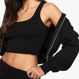 ชุดวอร์มผ้าฝ้ายฟลีซสำหรับผู้หญิง เสื้อฮู้ดครอปซิป กางเกงจ็อกเกอร์ทรงบาน ทรงหลวม สไตล์ลำลอง ผลิตแบบ OEM - Product Image 4