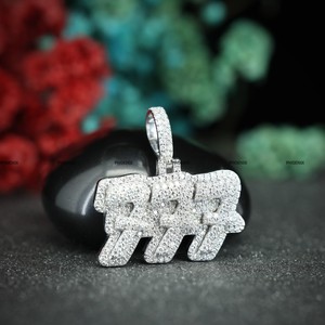 Pendentif en diamant rond en moissanite VVS, numéro, argent sterling 925, glacé, double couche, pendentif de mariage pour homme et femme - Product Image 4