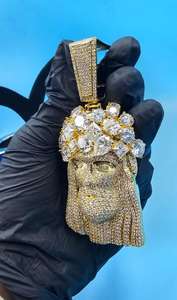 Pendentif visage de Jésus avec couronne en moissanite ronde VVS, argent 925, bijoux hip-hop personnalisés, pendentifs et breloques religieux - Product Image 5