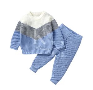 Conjunto de pantalones de suéter de punto de moda de alta calidad para niños Traje de 2 piezas cómodo y elástico con logotipo personalizado OEM Patrón sólido - Product Image 4