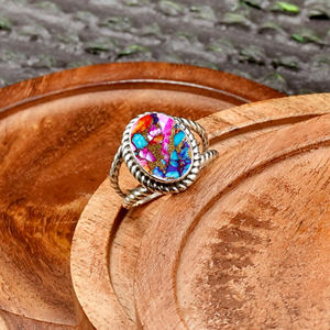Natural Orange Dahlia Copper Oyster Bezel Setting Oval 925 Sterling Silver Trendy Bohemian Wedding Anniversary Gift <b>Ring</b> for - Product Image 3
