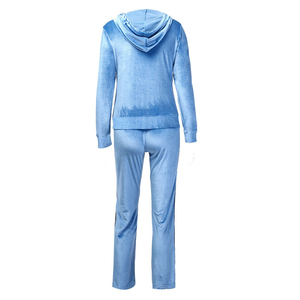 Survêtement en velours bleu pour femmes personnalisé en gros vêtements d'hiver Slim Fit Service OEM personnalisable motif uni et solide - Product Image 2